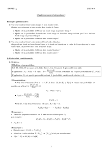 BCPST1B Exemples préliminaires : I) Probabilité conditionnelle