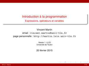 Introduction à la programmation - Expressions, opérateurs et variables
