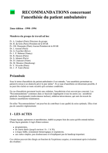 RECOMMANDATIONS concernant l`anesthésie du patient ambulatoire