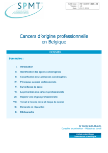 Cancers d`origine professionnelle en Belgique