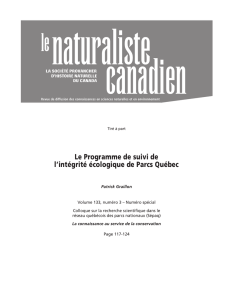 Le Programme de suivi de l`intégrité écologique de Parcs Québec