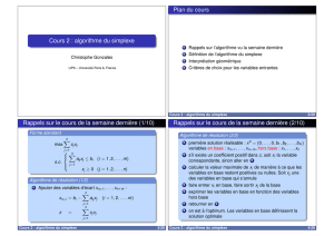 Cours 2 : algorithme du simplexe Plan du cours Rappels sur le