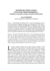 PENSÉE DE l`ÉDUCATION, AVENTURE PHILOSOPHIQUE…