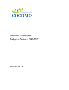 Document d`information Budget du Québec | 2016-2017