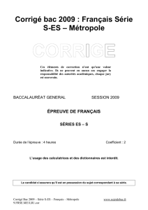 Corrigé du bac ES - Francais 2009