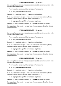 a et à LES HOMOPHONES (1)