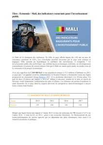 Titre : Economie - Mali, des indicateurs rassurants pour l