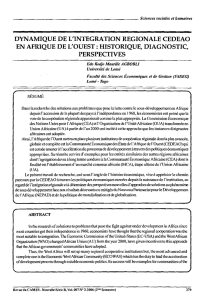 Dynamique de l`intégration régional CEDEAO en Afrique de l`Ouest