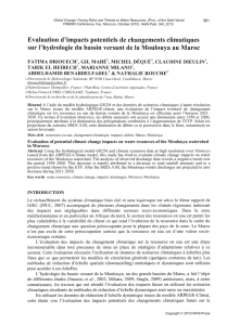 Evaluation d`impacts potentiels de changements climatiques sur l