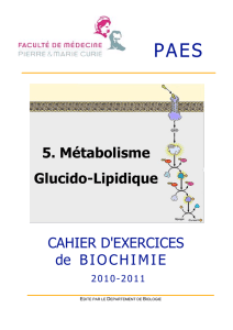 CAHIER D`EXERCICES de BIOCHIMIE 5. Métabolisme Glucido