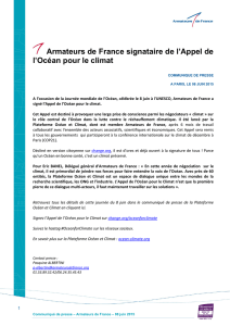 Armateurs de France signataire de l`Appel de l`Océan pour le climat