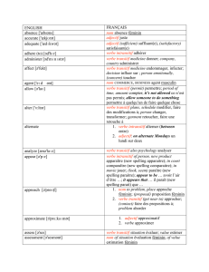 ENGLISH FRANÇAIS absence [`æbsəns] nom absence féminin