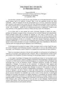 Politique de l`épargne et progrès social