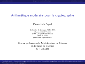 Arithmétique modulaire pour la cryptographie - Pierre