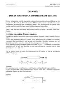 Mise en équation d`un système linéaire scalaire