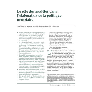 Le rôle des modèles dans l`élaboration de la politique monétaire