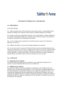 Éthique de la recherche - Université Sainte-Anne