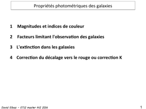 Propriétés photométriques des galaxies 1 Magnitudes et indices de