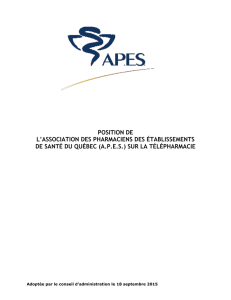 Position sur la télépharmacie - Association des pharmaciens des