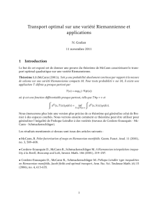 Transport optimal sur une variété Riemannienne et applications