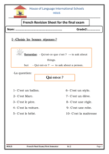 Qui est-ce ? French Revision Sheet for the final exam