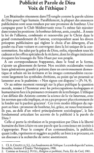 Publicité et Parole de Dieu Voix de l`éthique