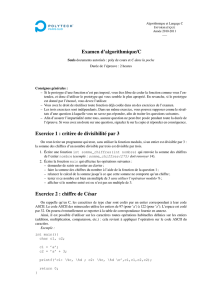 Examen d`algorithmique/C Exercice 1 : critère de divisibilité par 3