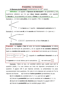 Probabilités : loi binomiale I) Épreuve de Bernoulli (mathématicien