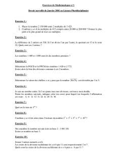Exercices de Mathématiques n°1 Devoir surveillé de Janvier 2001
