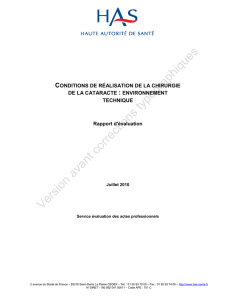 conditions de réalisation de la chirurgie de la cataracte