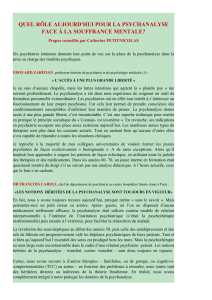 quel rôle aujourd`hui pour la psychanalyse face à la souffrance