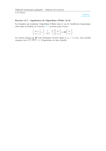 Application de l`algorithme d`Euler au problème modèle x``+w2x=0 (2