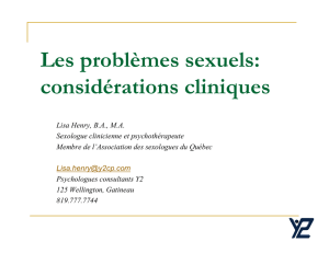 Les problèmes sexuels: considérations cliniques