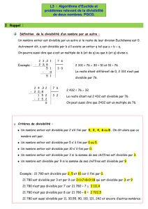 L3 : Algorithme d`Euclide et problèmes relevant de la divisibilité de