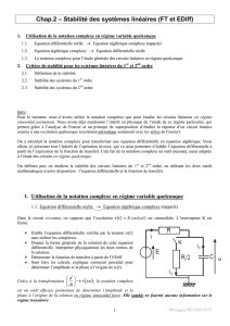 Chap.2 – Stabilité des systèmes linéaires (FT et EDiff) ( )ωj