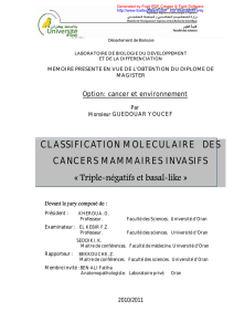 CLASSIFICATION MOLECULAIRE DES CANCERS MAMMAIRES