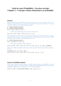 Unité de cours Probabilités - Exercices corrigés Chapitre 1