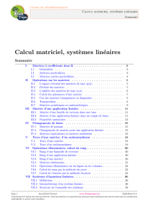Calcul matriciel, systemes lineaires