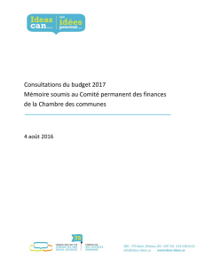 Consultations du budget 2017 Mémoire soumis au Comité