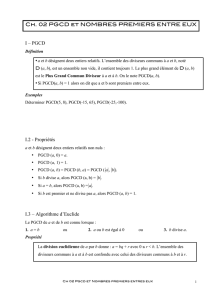Ch. 02 PGCD et NOMBRES PREMIERS ENTRE EUX I