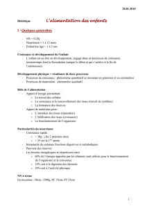 20.01.2010 Diététique L`alimentation des enfants I / Quelques