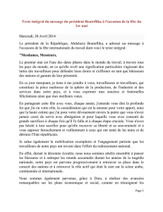 Texte intégral du message du président Bouteflika à l`occasion de la