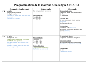 Programmation de la maîtrise de la langue CE1/CE2 Grammaire