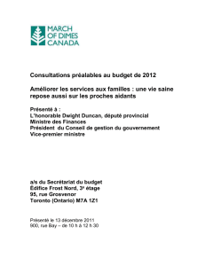 Consultations préalables au budget de 2012 Améliorer les services