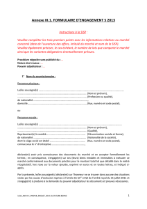 Annexe III.1. FORMULAIRE D`ENGAGEMENT S 2013 Instructions à