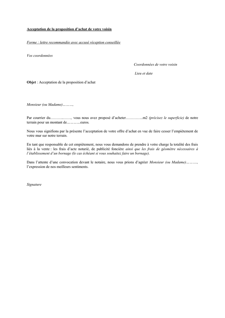 Lettre D Intention D Achat D Un Bien Immobilier