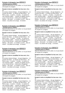 Évaluation d`orthographe, leçon ORTHO 11 « Participe passé ou