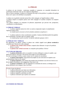 LA PHRASE La phrase est une structure syntaxique complète et