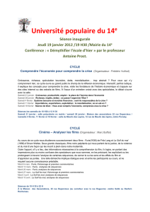 Université populaire du 14e Séance inaugurale Jeudi 19 janvier