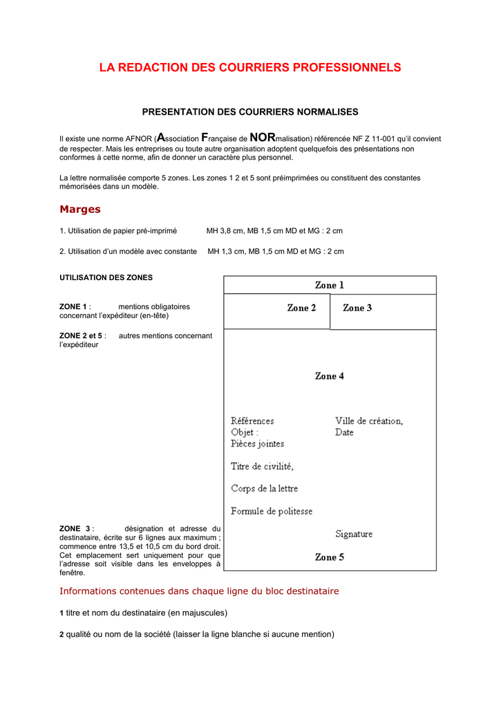 exemples de modèles: Norme Afnor Lettre